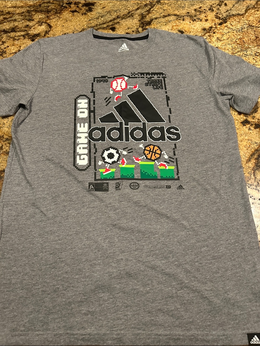 adidas Game On Heather Gray Graphic Sports T-Shirt